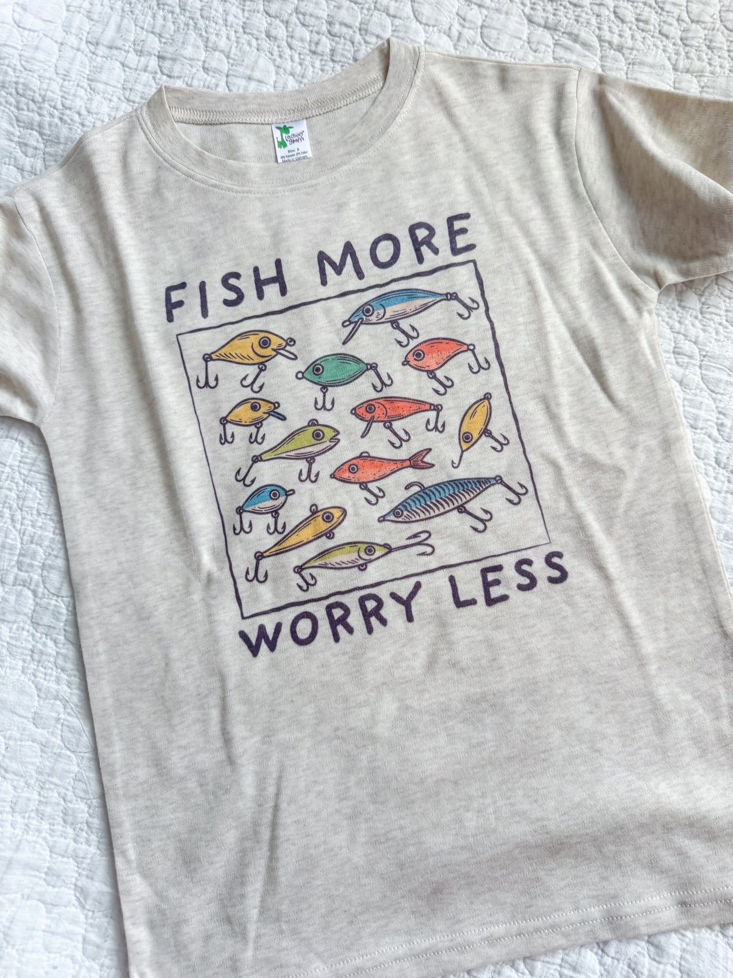 fish more worry less tee