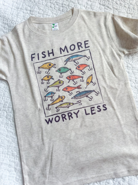 fish more worry less tee